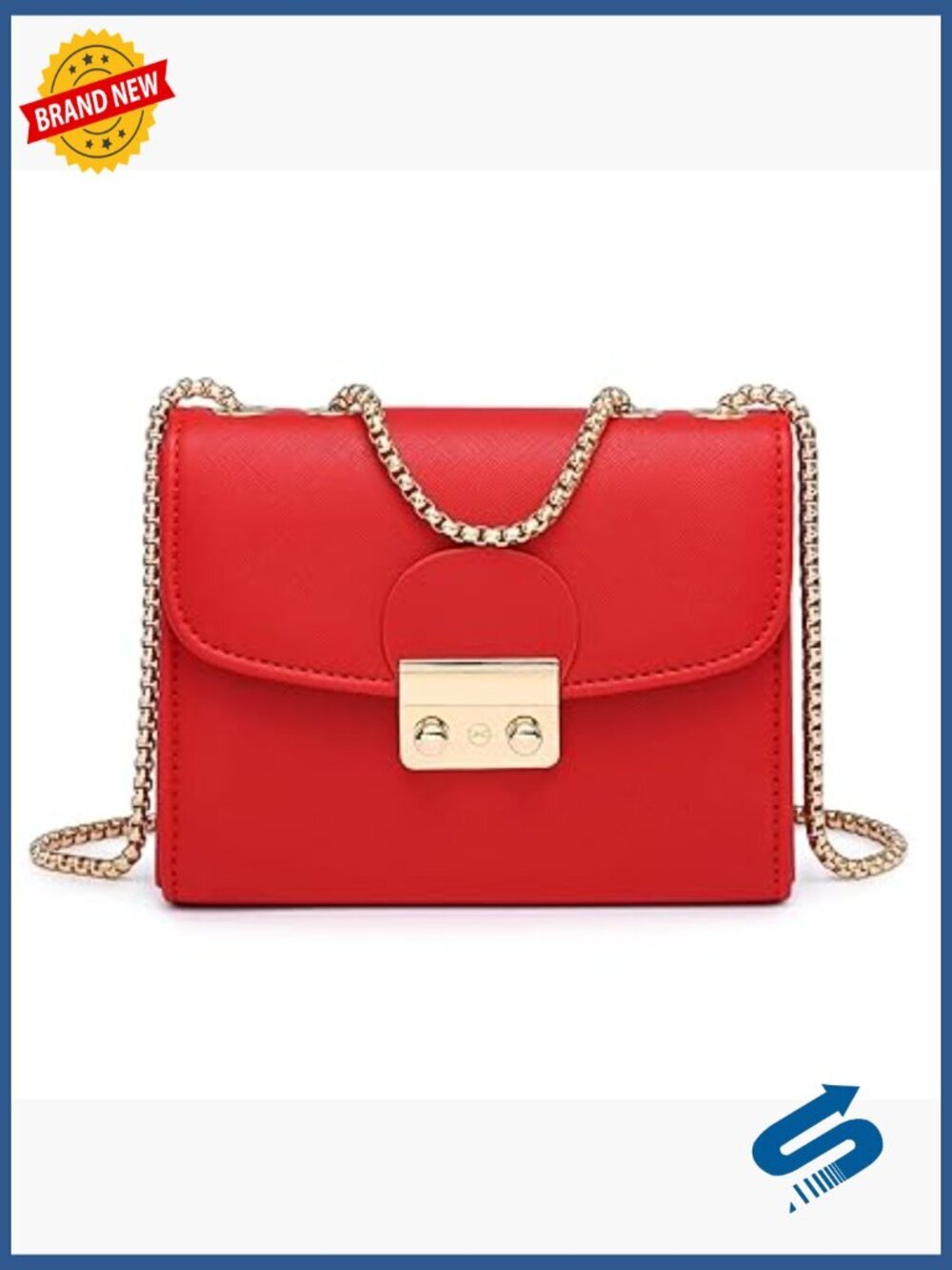 Small Crossbody Bag with Double Chain Strap - Mini Clutch Purse for Evening
